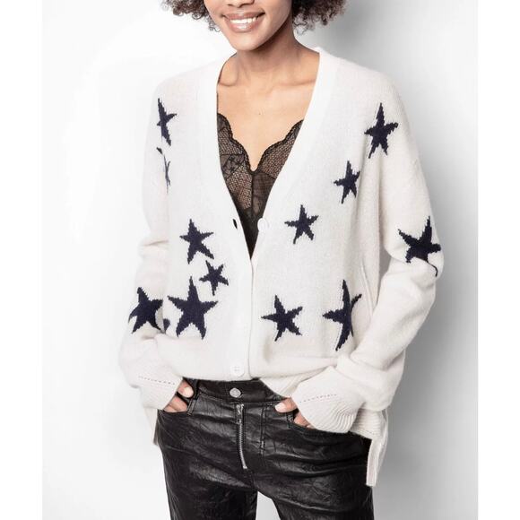 Zadig & Voltaire Mirka Stars Cashmere Cardigan Ivory Size Small - Picture 1 of 13